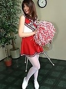 Mature hottie in white pantyhose and cheerleader uniform